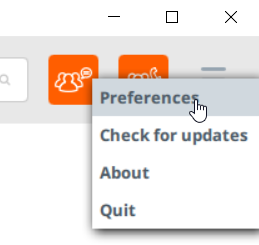 A screenshot of the options menu, with the Preferences item selected.