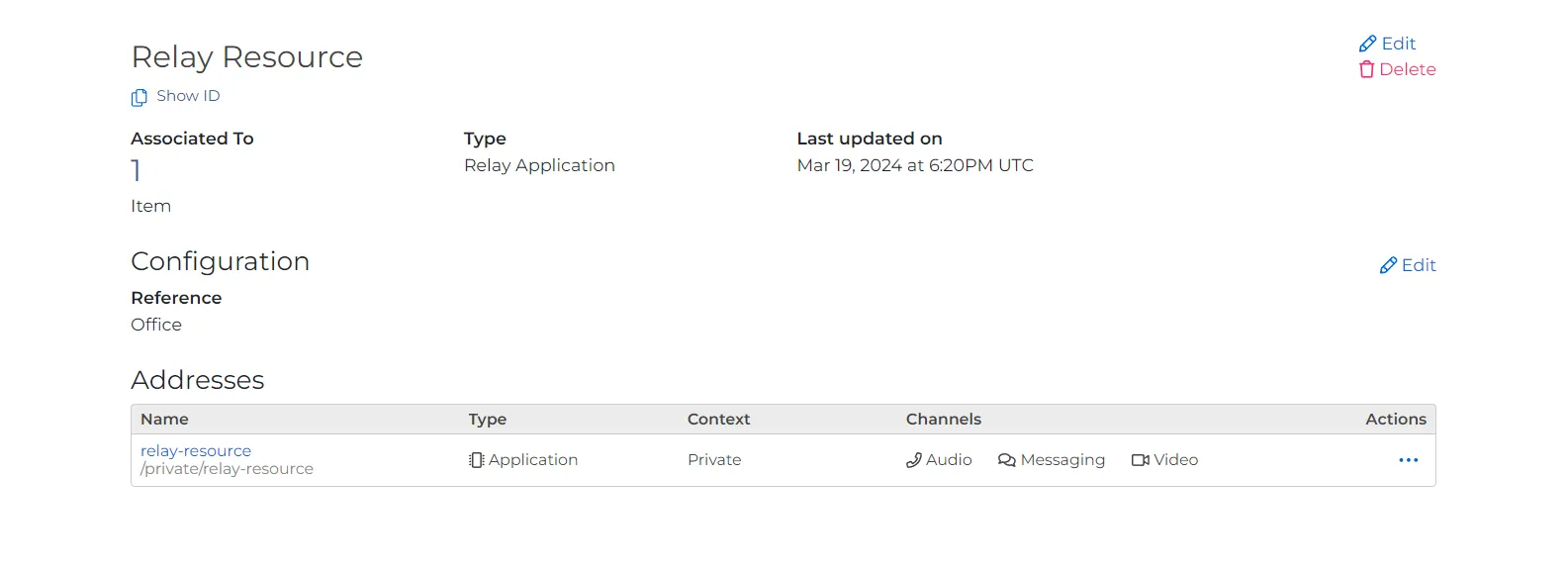 Details of a Relay App on the SignalWire Dashboard.