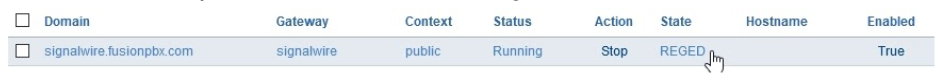 A screenshot of a table with gateways. The example gateway reads 'REGED' in the State column.