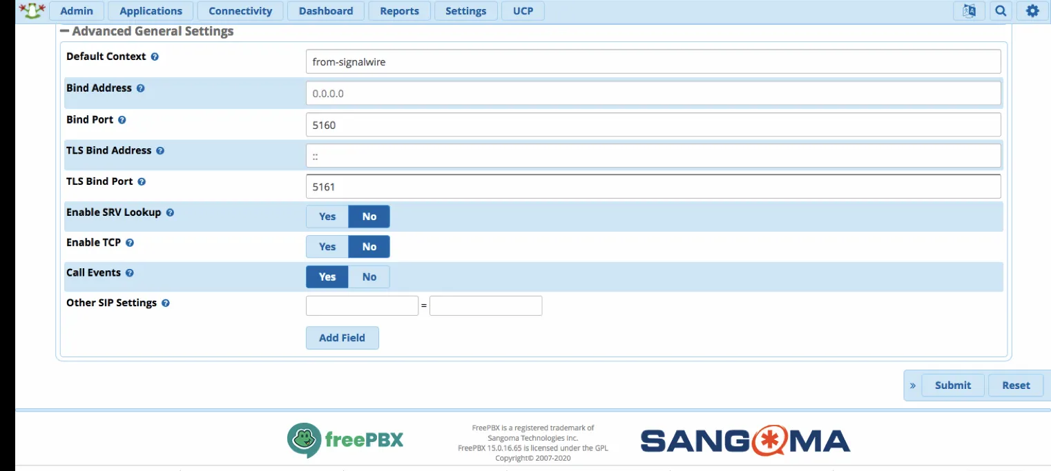 A screenshot of the SIP Legacy Settings tab in the Advanced General Settings sections, showing the indicated changes.