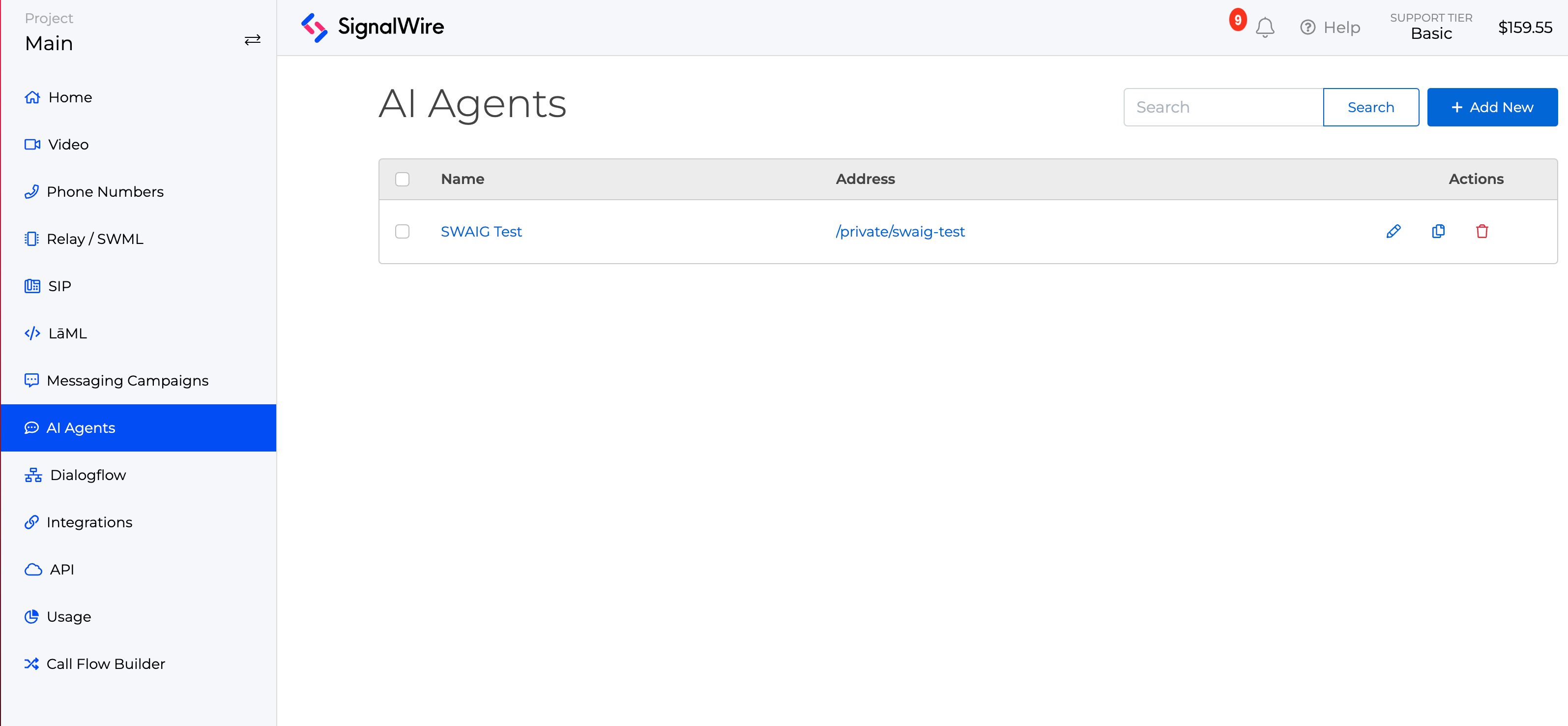 A screenshot of a successfully created AI Agent page within the AI Agents tab.